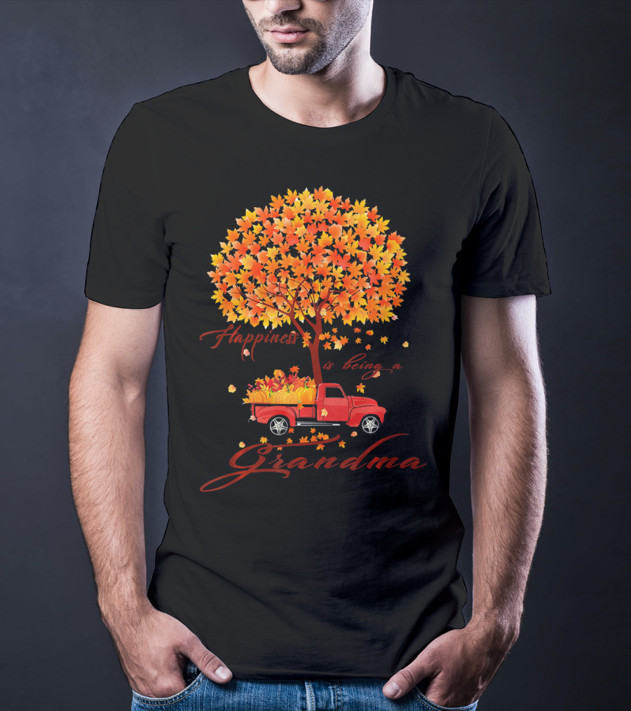 Happiness Is Being A Grandma Autumn Tree With Pumpkins Truck T-Shirt