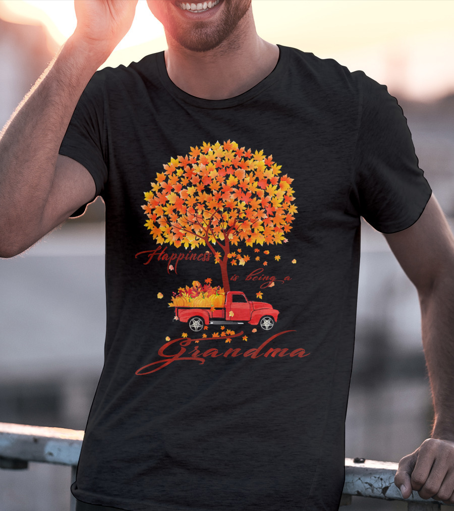 Happiness Is Being A Grandma Autumn Tree With Pumpkins Truck T-Shirt