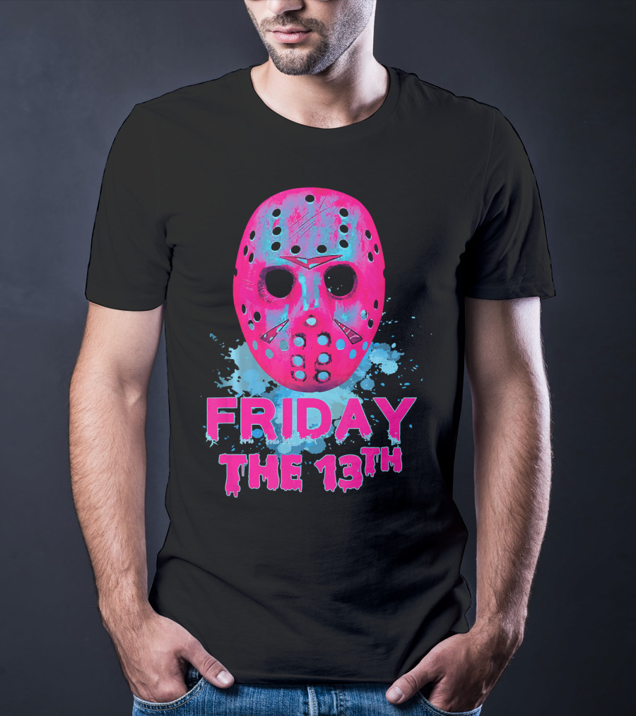 Friday The 13th Pink Neon Hockey Mask Horror T-Shirt