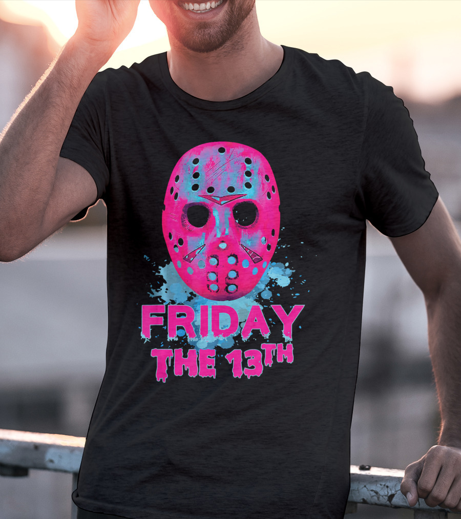 Friday The 13th Pink Neon Hockey Mask Horror T-Shirt