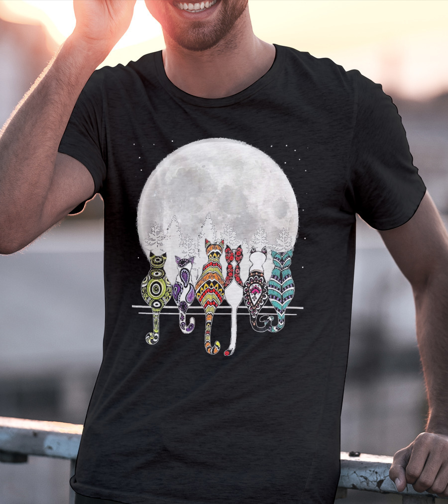 Day Of Dead Sugar Skull Cat Cats Skele Full Moon Forest T-Shirt
