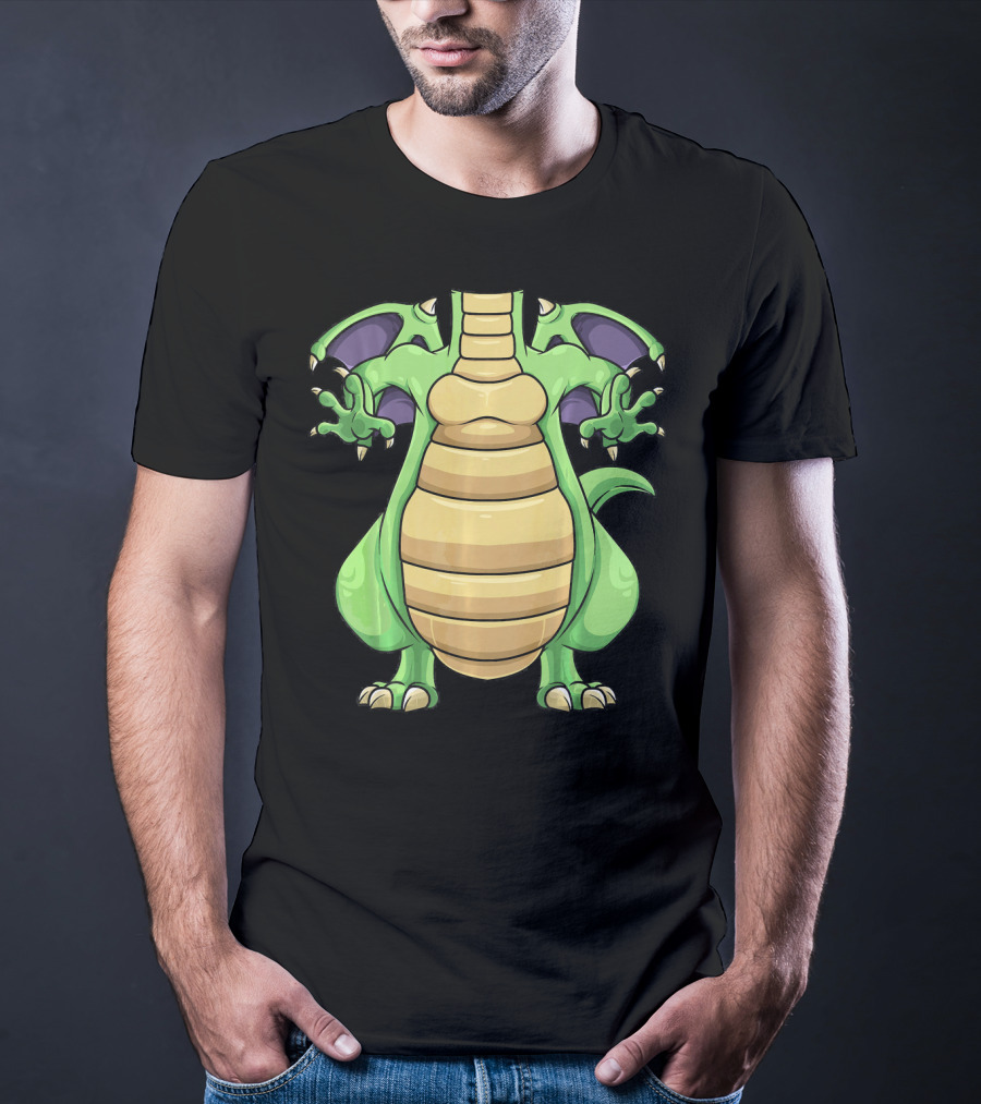 Cool Headless Dragon Retro Cartoon Style Green Monster T-Shirt