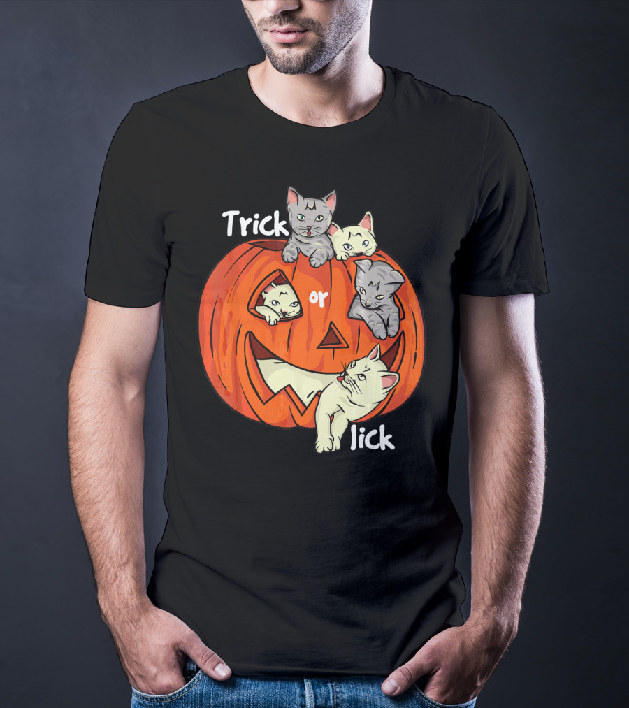 Trick Or Lick Cats In Carved Pumpkin Funny Cat T-Shirt