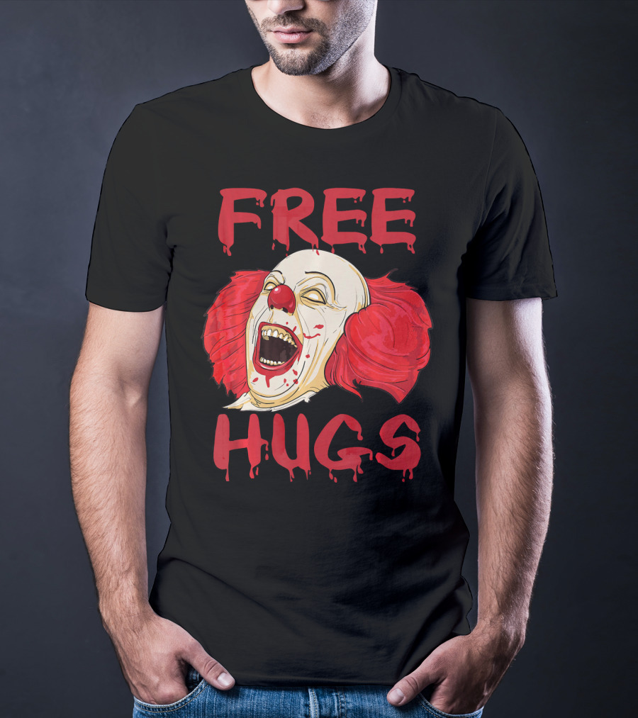 Free Hugs Evil Killer Scary Clown Costume Blood Red Horror T-Shirt