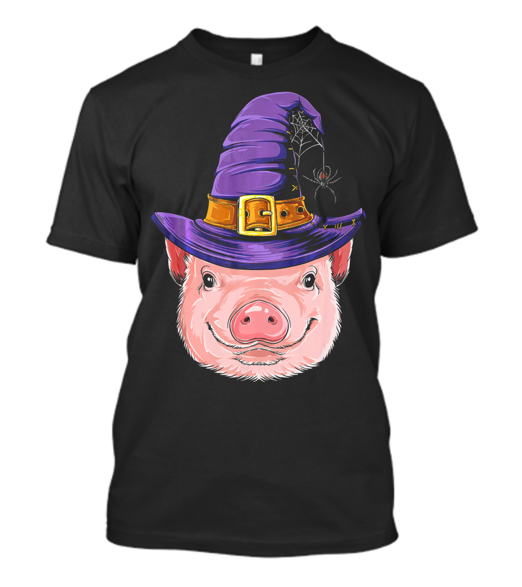 Pig In Witch Hat With Spider And Web Halloween T-Shirt
