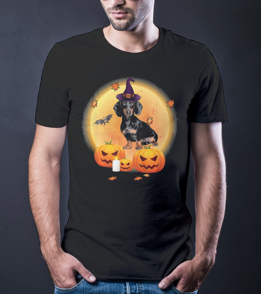 Halloween Dachshund Witch Pumpkin Fun T-Shirt