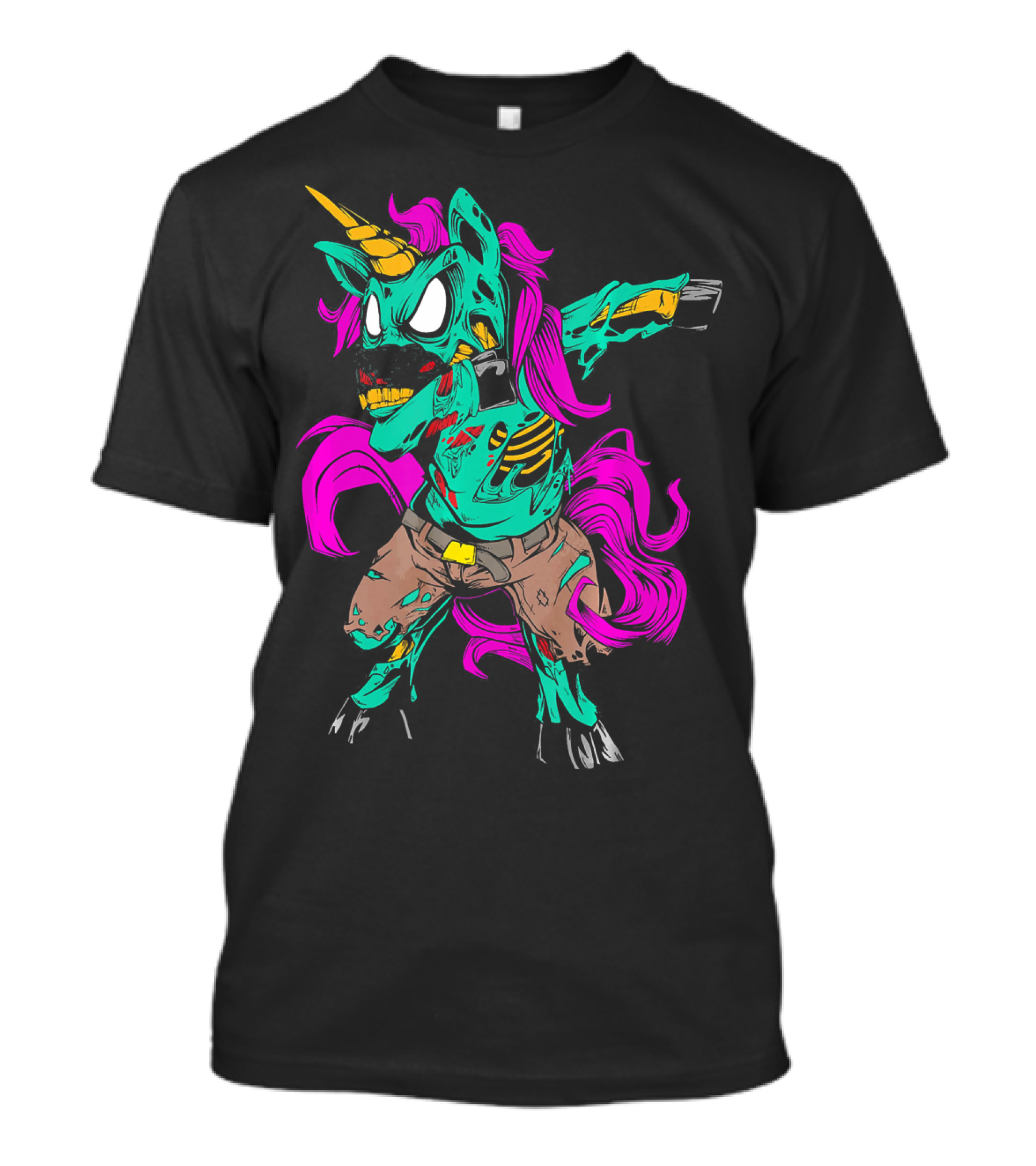 Scary Dabbing Zombie Unicorn With Pink Mane And Torn Clothing T-Shirt