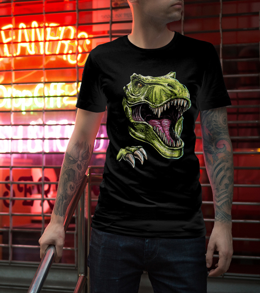 Ripped T-Rex Dinosaur Halloween Face Roar T-Shirt