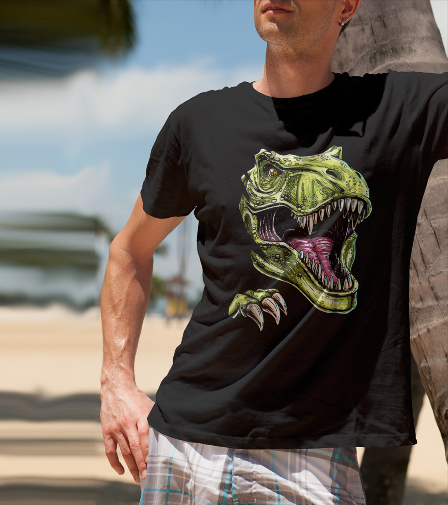 Ripped T-Rex Dinosaur Halloween Face Roar T-Shirt