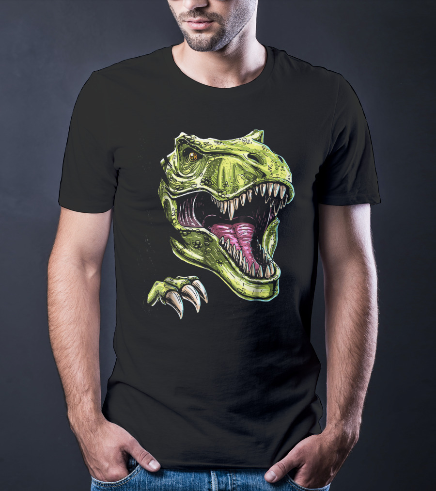 Ripped T-Rex Dinosaur Halloween Face Roar T-Shirt