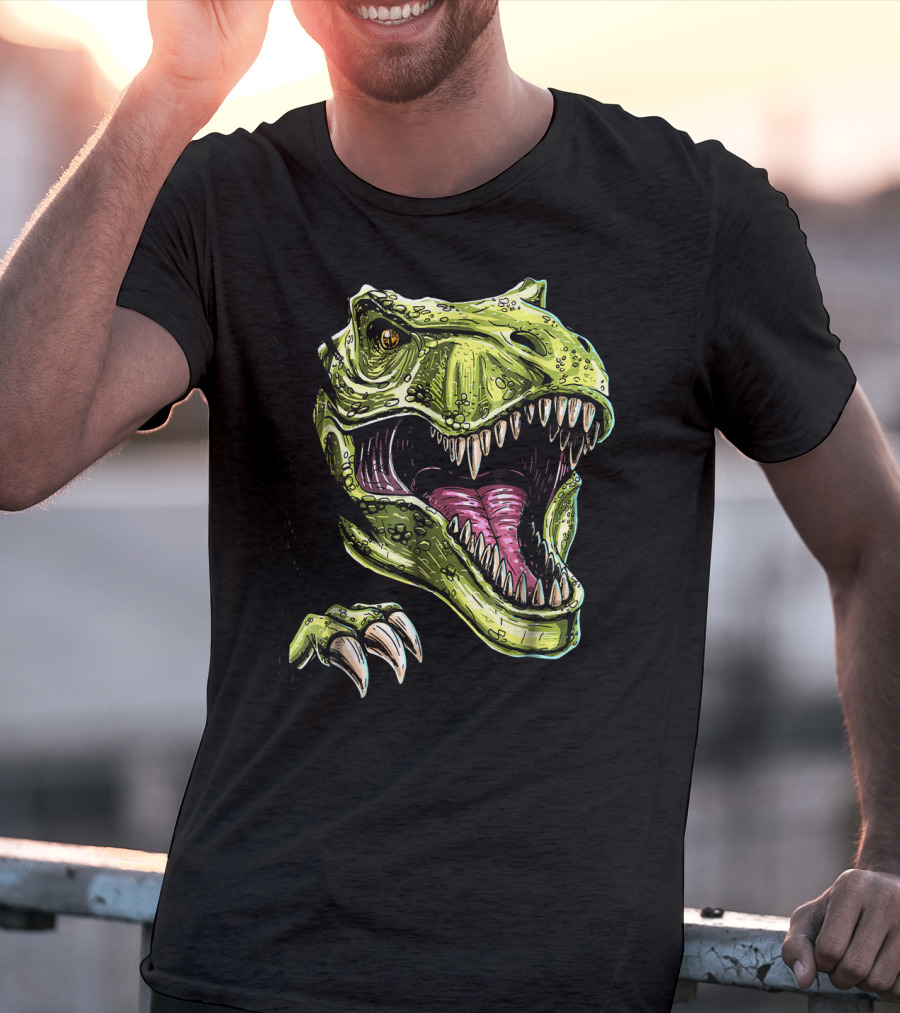 Ripped T-Rex Dinosaur Halloween Face Roar T-Shirt