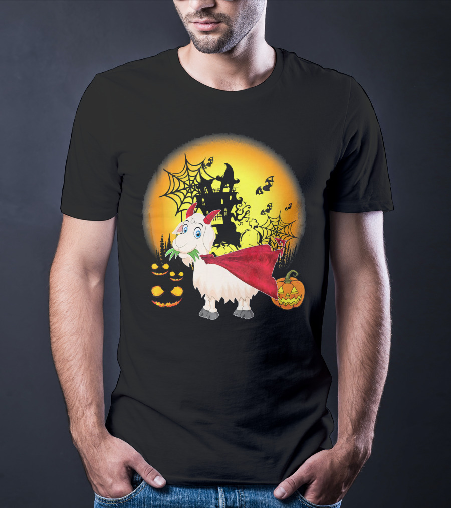 Funny Goat Halloween Cape Haunted House Pumpkins Spooky Night T-Shirt