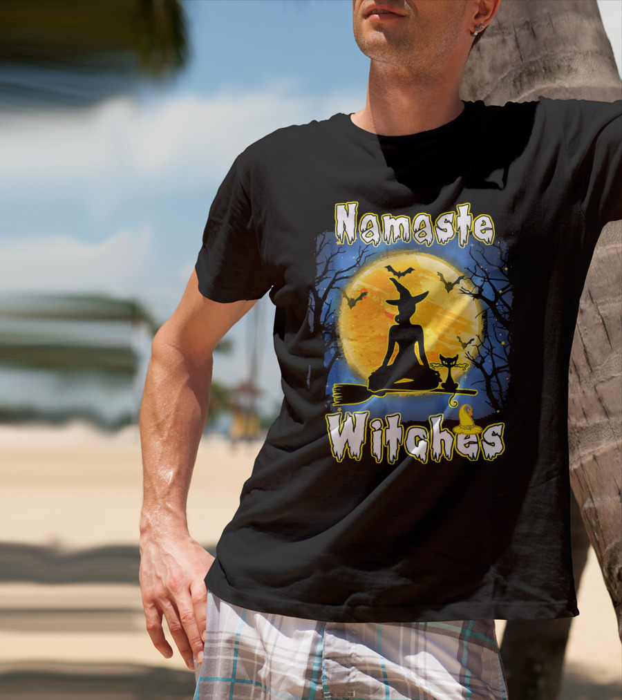 Namaste Witches Halloween Yoga Moonlight Meditation T-Shirt