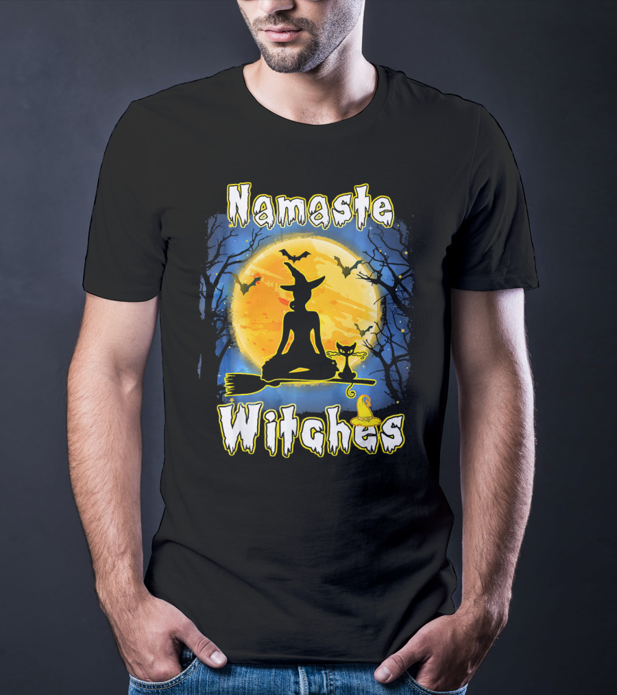 Namaste Witches Halloween Yoga Moonlight Meditation T-Shirt