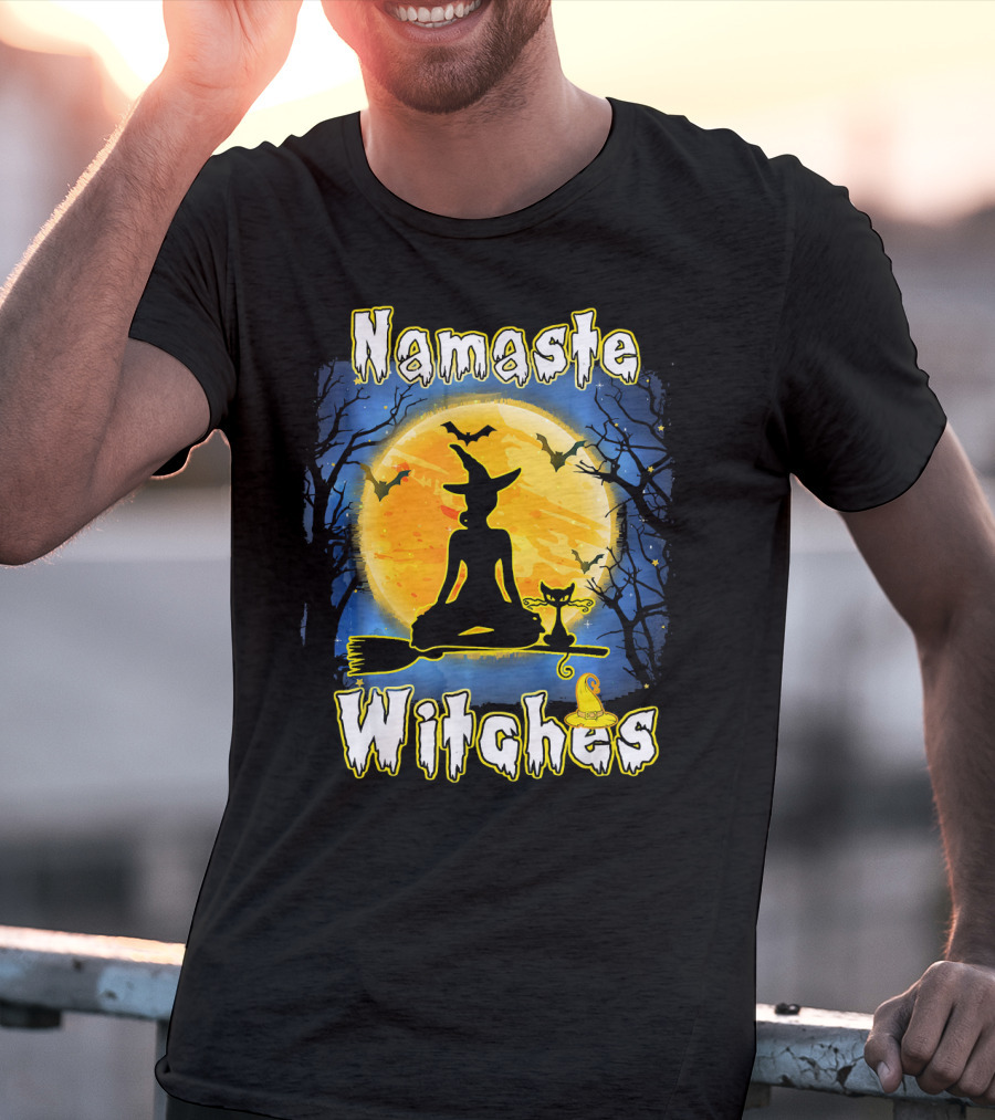 Namaste Witches Halloween Yoga Moonlight Meditation T-Shirt