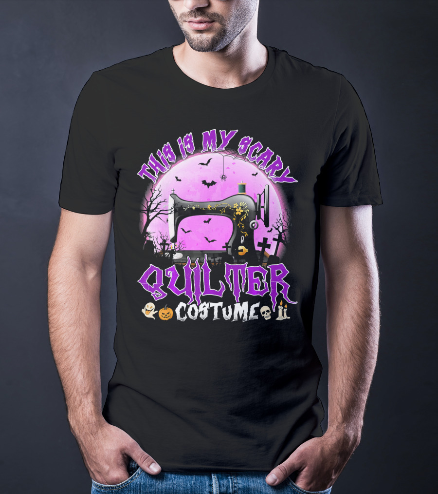 This Is My Scary Quilter Costume With Sewing Machine And Halloween Icons T-Shirt