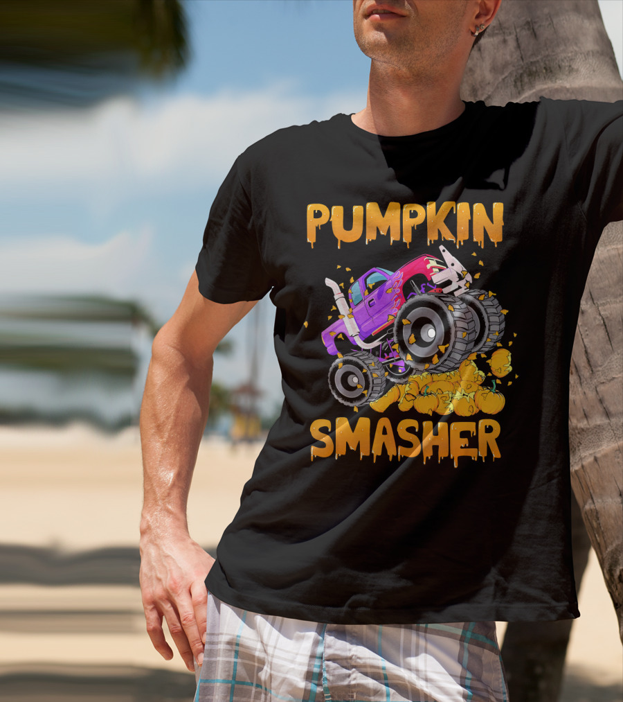 Pumpkin Smasher Halloween Monster Truck T-Shirt