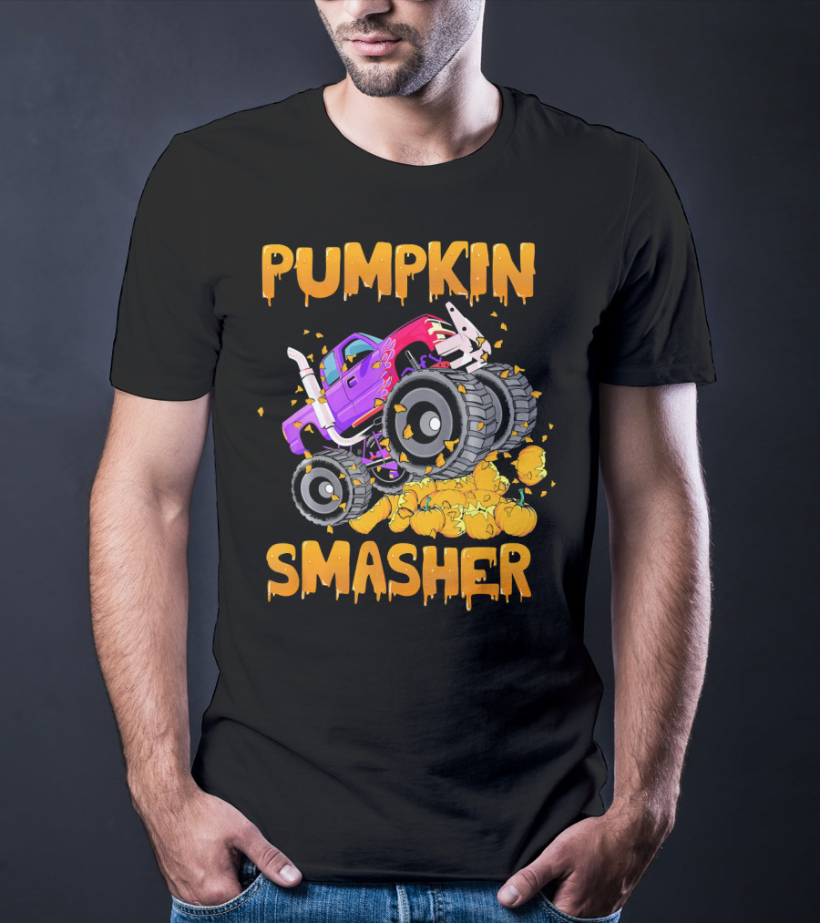 Pumpkin Smasher Halloween Monster Truck T-Shirt