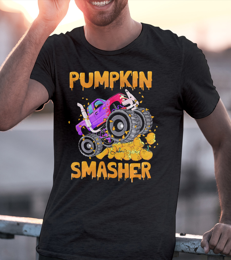 Pumpkin Smasher Halloween Monster Truck T-Shirt