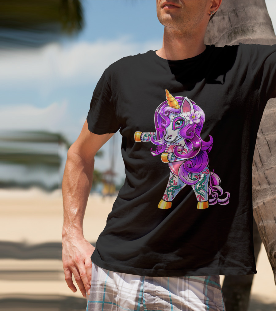 Flossing Unicorn Day Of The Dead Sugar Skull Dance T-Shirt