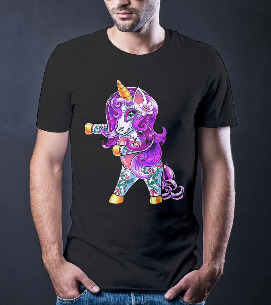 Flossing Unicorn Day Of The Dead Sugar Skull Dance T-Shirt