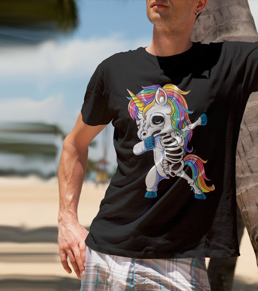 Dabbing Rainbow Skeleton Unicorn T-Shirt