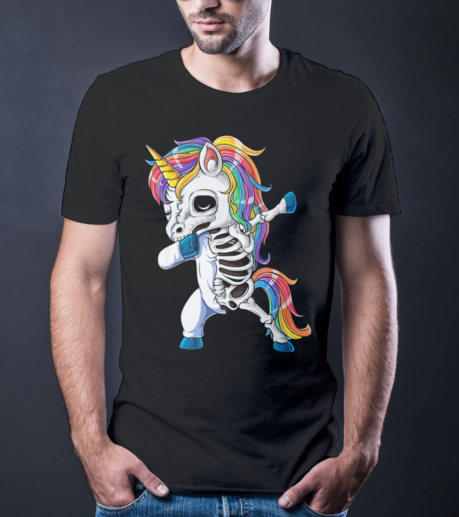 Dabbing Rainbow Skeleton Unicorn T-Shirt