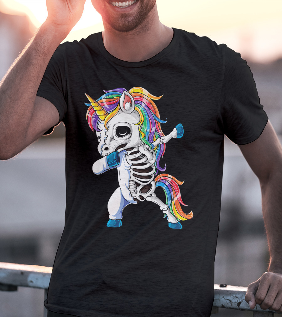 Dabbing Rainbow Skeleton Unicorn T-Shirt