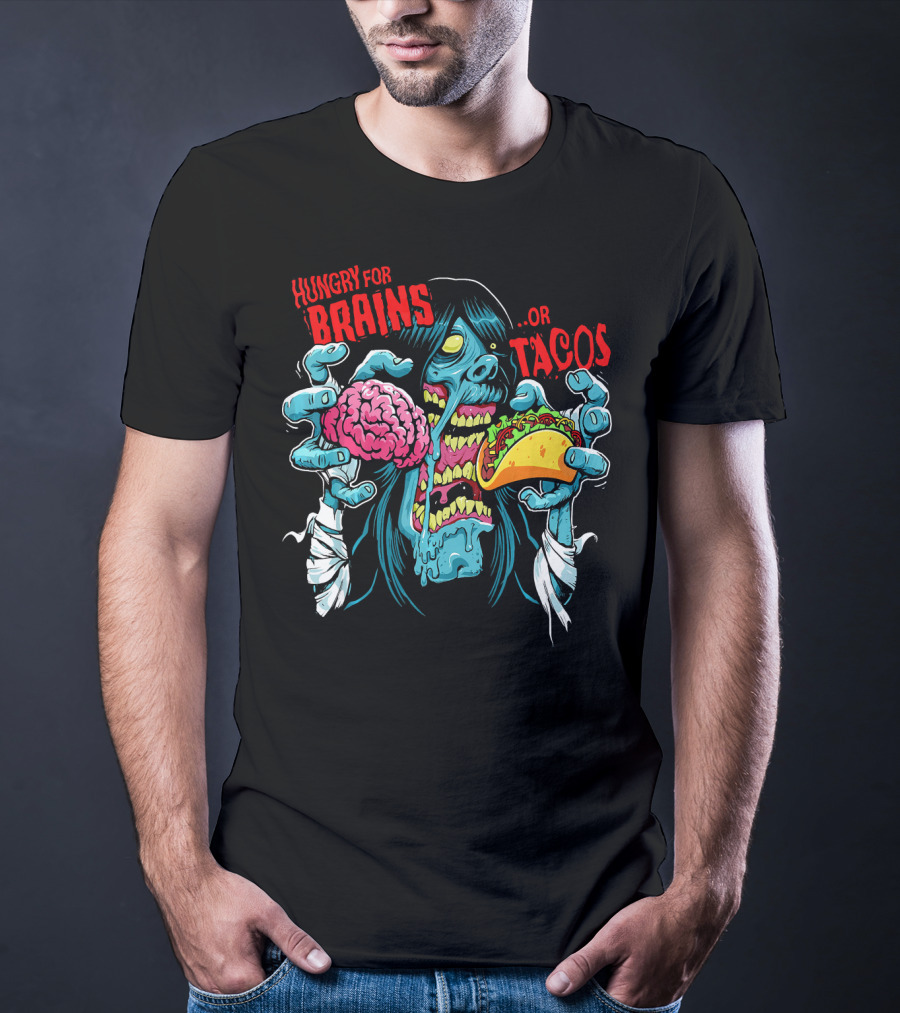 Hungry For Brains Or Tacos Zombie Halloween Costume T-Shirt