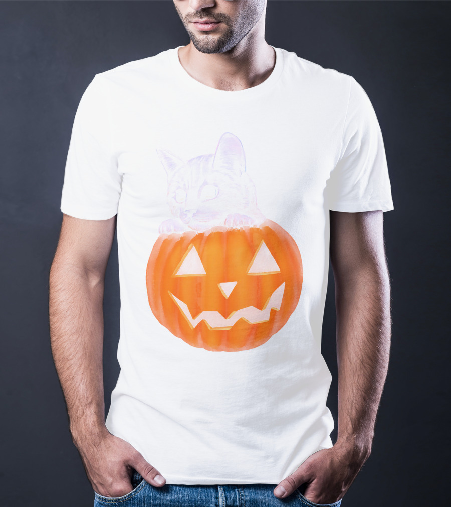 Kitten Peeking From Jack-O'-Lantern Pumpkin Halloween T-Shirt
