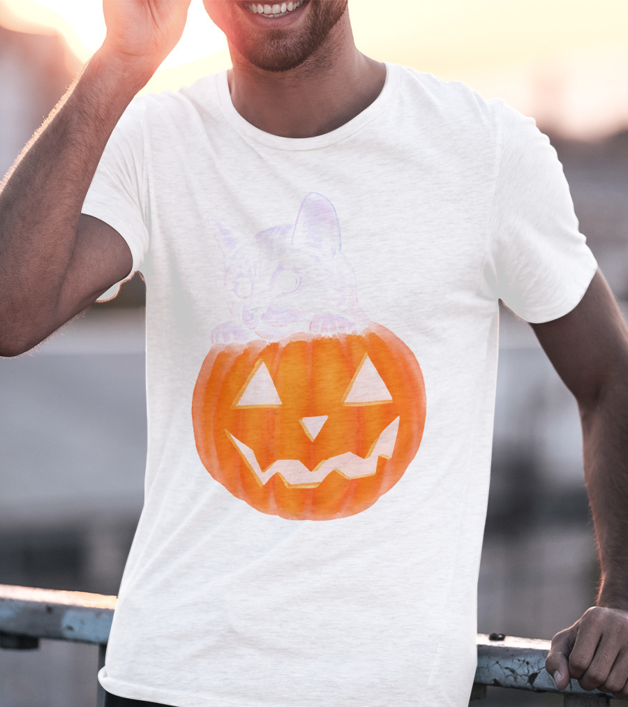 Kitten Peeking From Jack-O'-Lantern Pumpkin Halloween T-Shirt