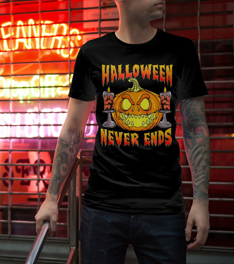 Halloween Never Ends Scary Pumpkin With Spooky Candles T-Shirt