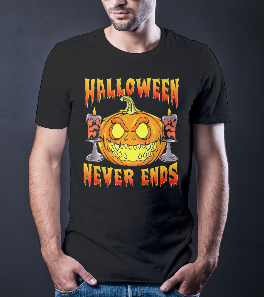 Halloween Never Ends Scary Pumpkin With Spooky Candles T-Shirt
