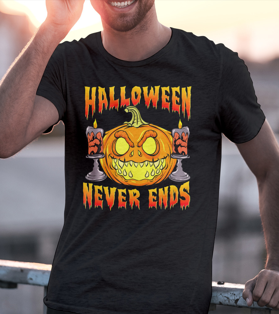 Halloween Never Ends Scary Pumpkin With Spooky Candles T-Shirt