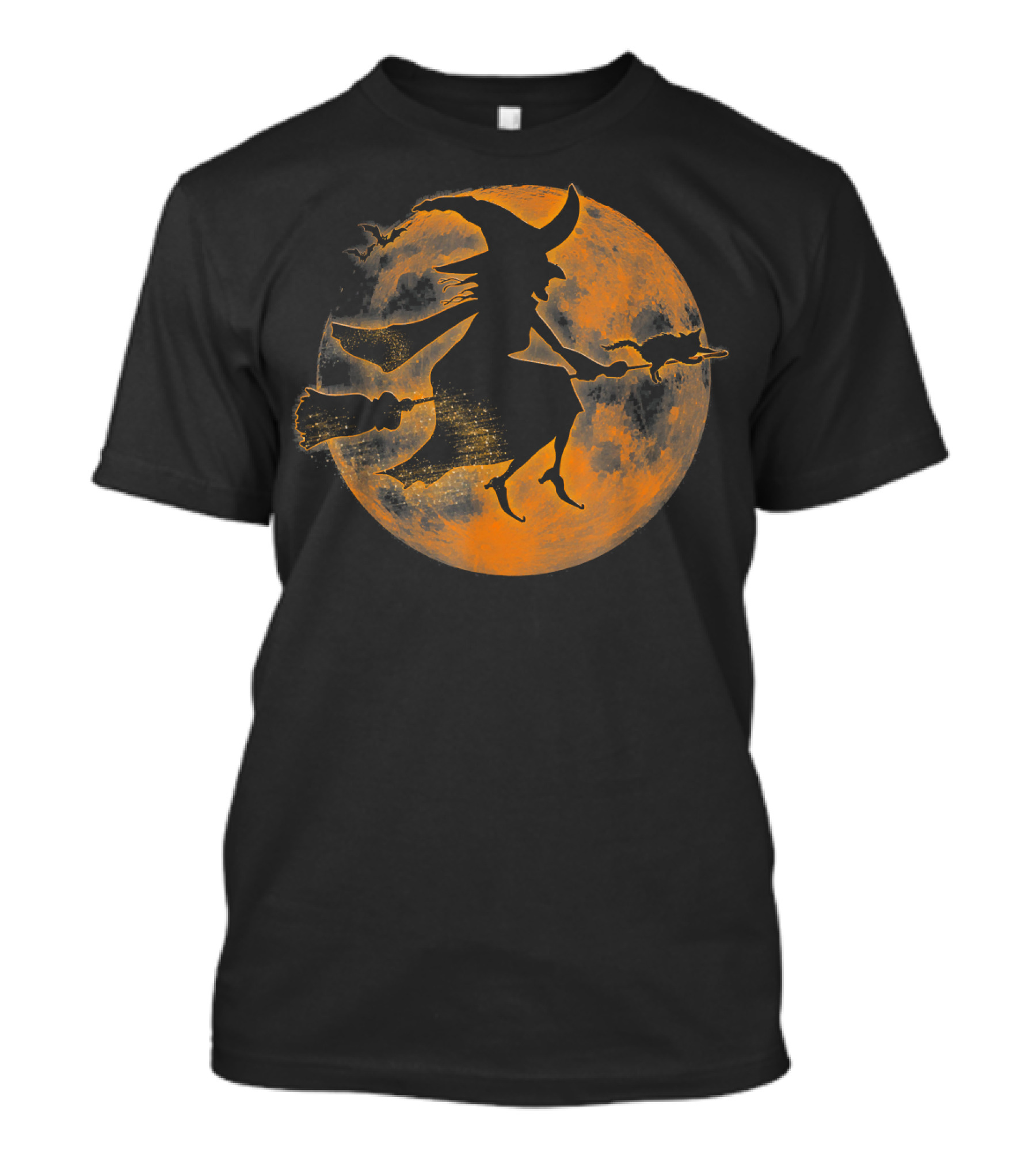 Halloween Spooky Witch And Cat On Broomstick Full Moon Scene T-Shirt