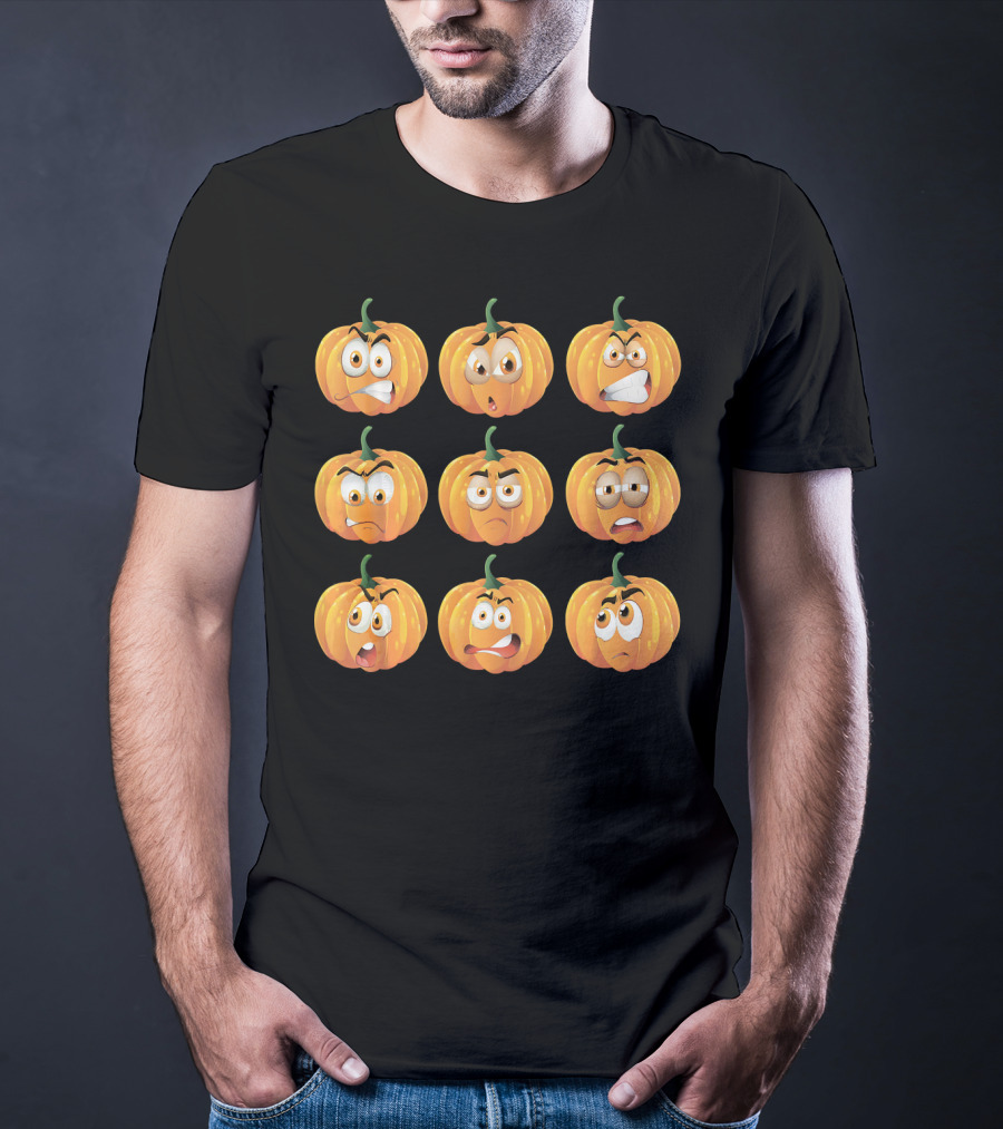 Pumpkin Emoji Faces Expressions Grid T-Shirt