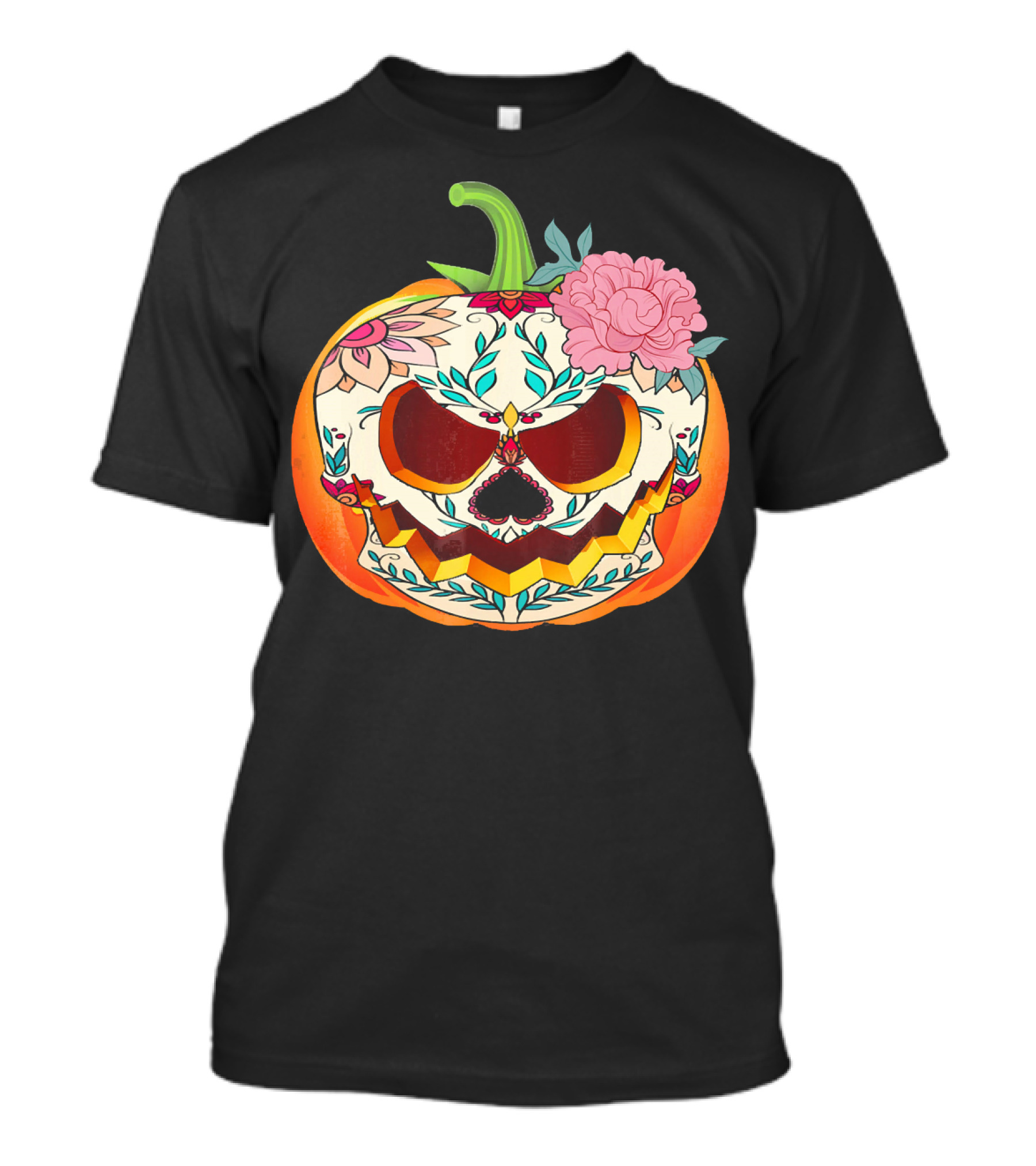 Day Of The Dead Pumpkin Sugar Skull With Floral T-Shirt