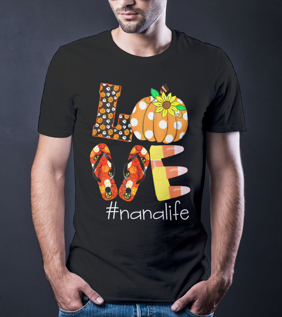 Nanalife Funny Love Pumpkin Flip Flops Halloween Candy Corn And Sunflower T-Shirt