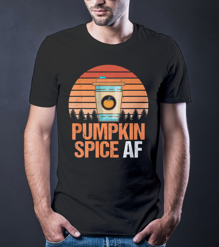 Pumpkin Spice AF Coffee Cup Sunset Forest T-Shirt