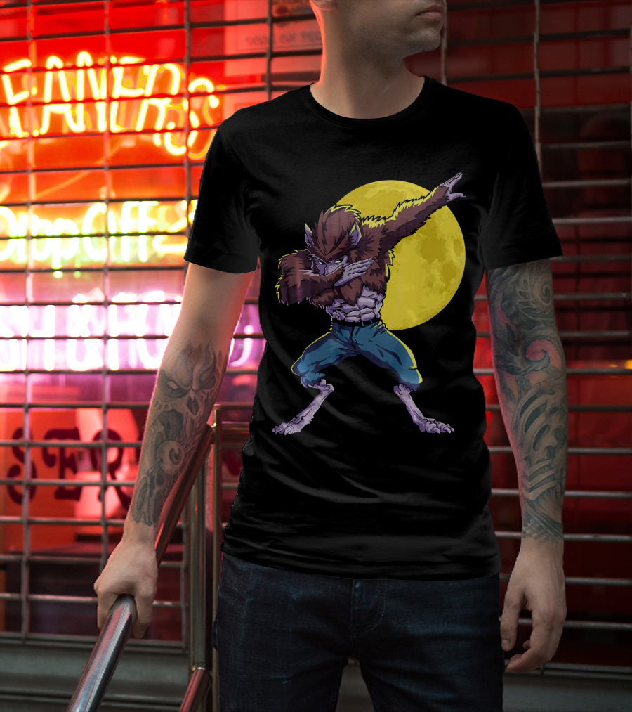 Werewolf Dabbing Halloween Funny Zombie Full Moon T-Shirt