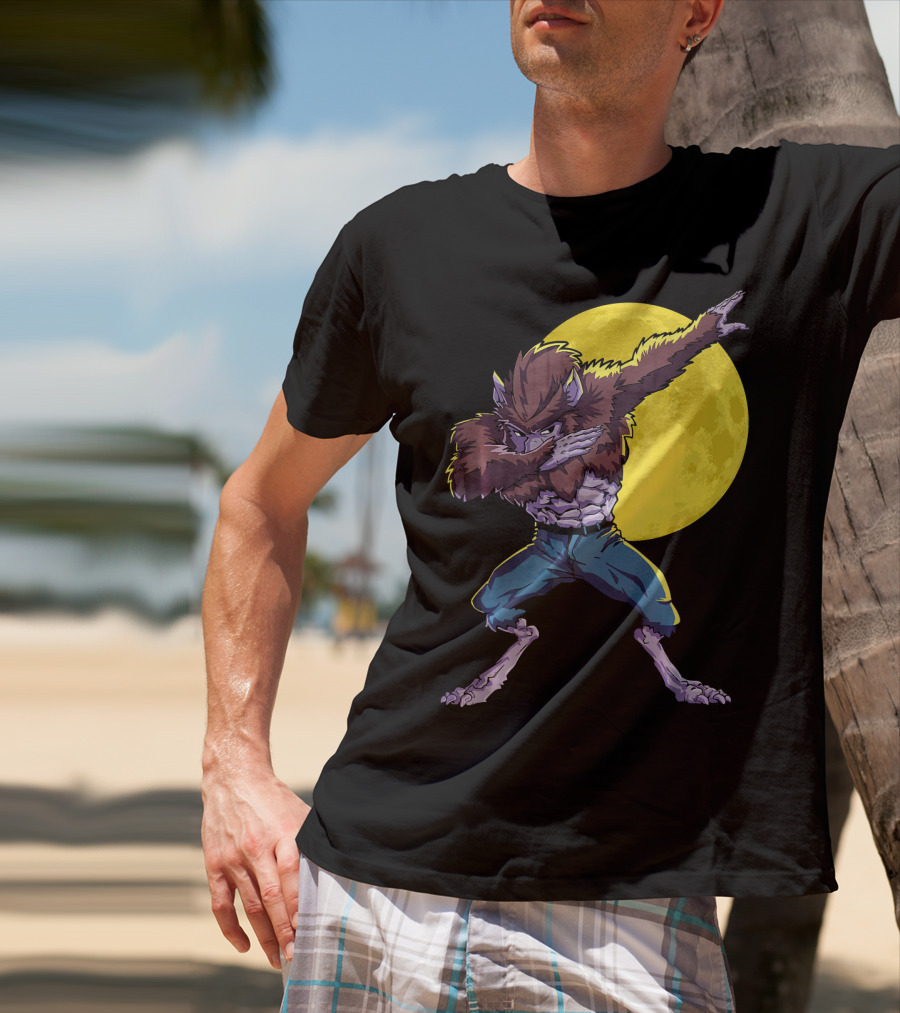 Werewolf Dabbing Halloween Funny Zombie Full Moon T-Shirt