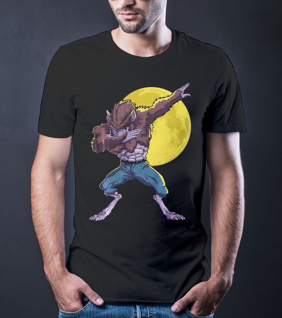 Werewolf Dabbing Halloween Funny Zombie Full Moon T-Shirt