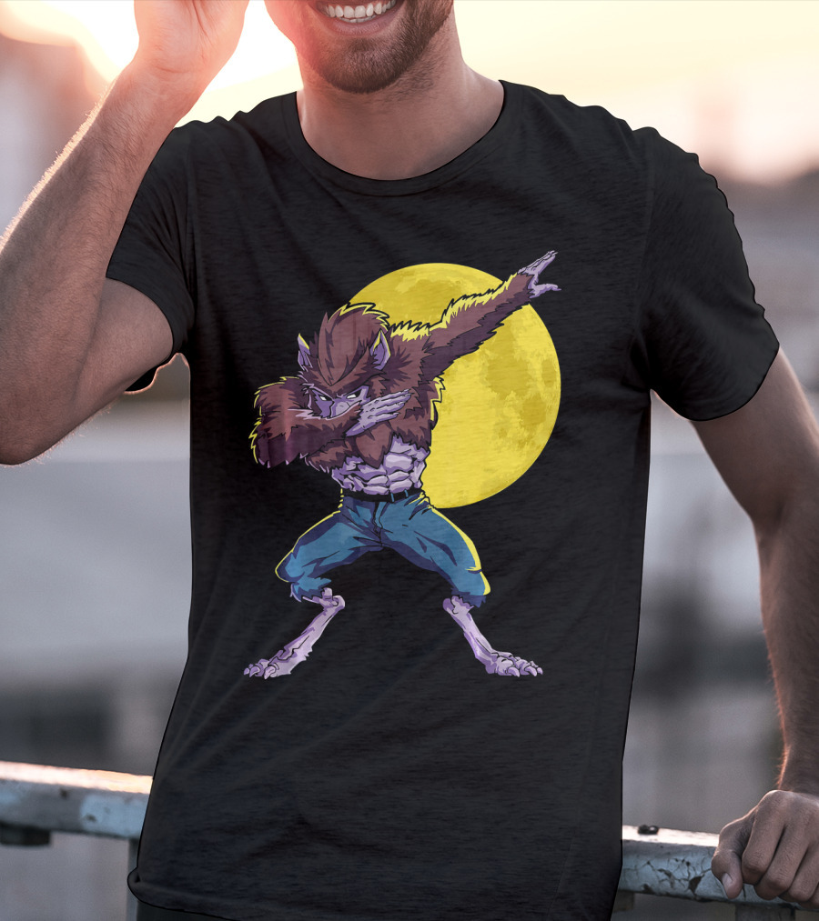 Werewolf Dabbing Halloween Funny Zombie Full Moon T-Shirt
