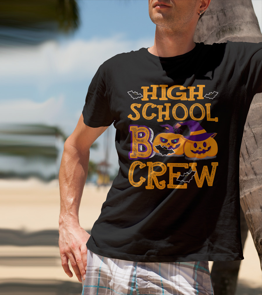 High School Boo Crew Halloween Pumpkins And Bats T-Shirt