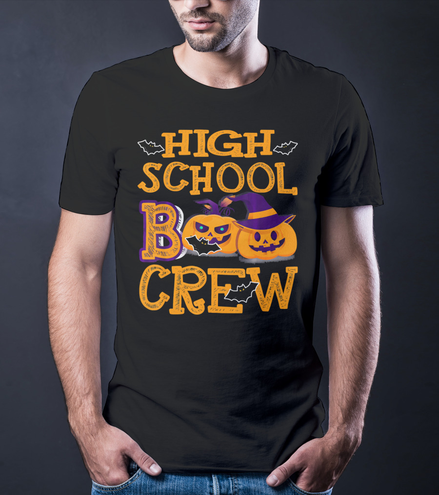High School Boo Crew Halloween Pumpkins And Bats T-Shirt