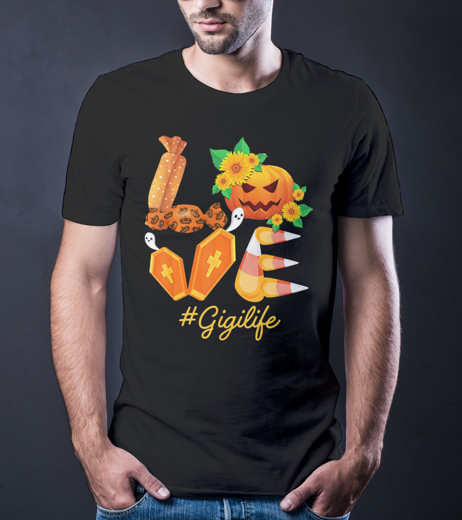 Love Gigi Life Halloween Pumpkin Sunflower Candy Corn Ghosts T-Shirt