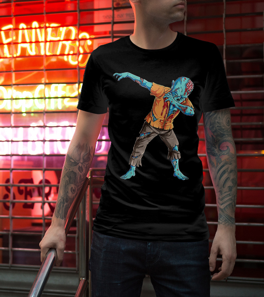 Dabbing Zombie With Orange Shirt And Blue Skin T-Shirt