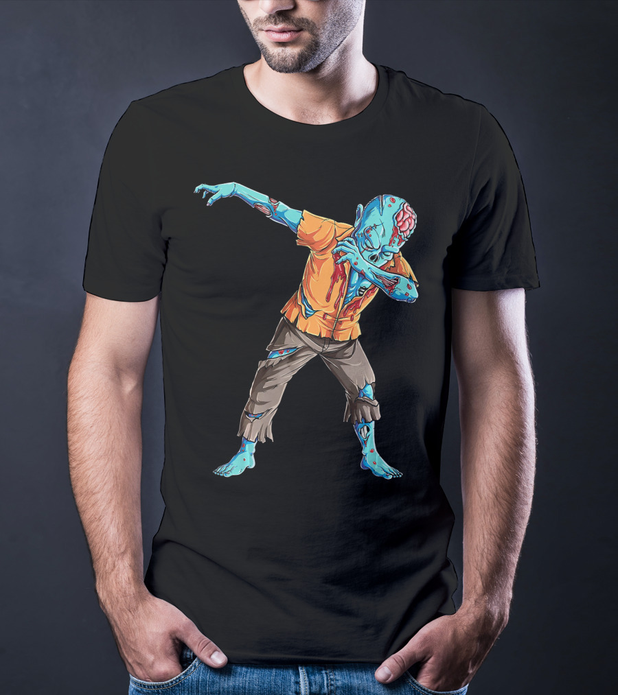 Dabbing Zombie With Orange Shirt And Blue Skin T-Shirt