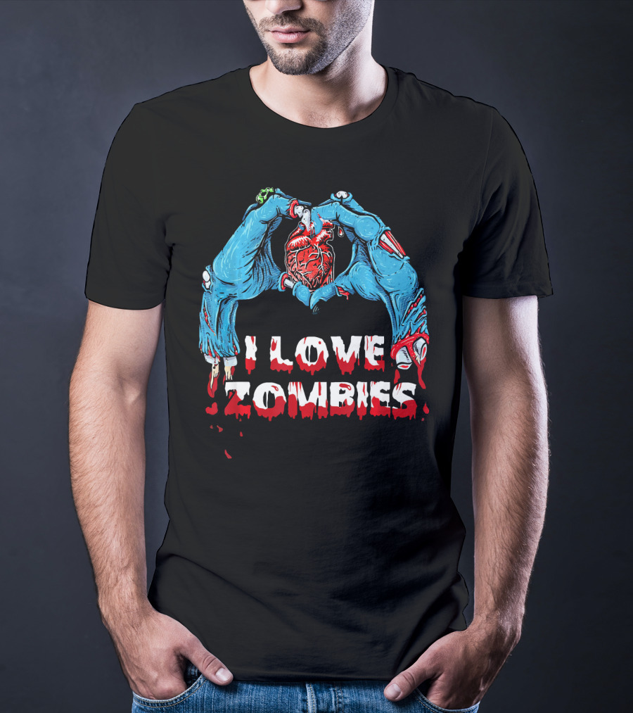 I Love Zombies Halloween Horror Funny Zo Creepy Hands And Heart T-Shirt