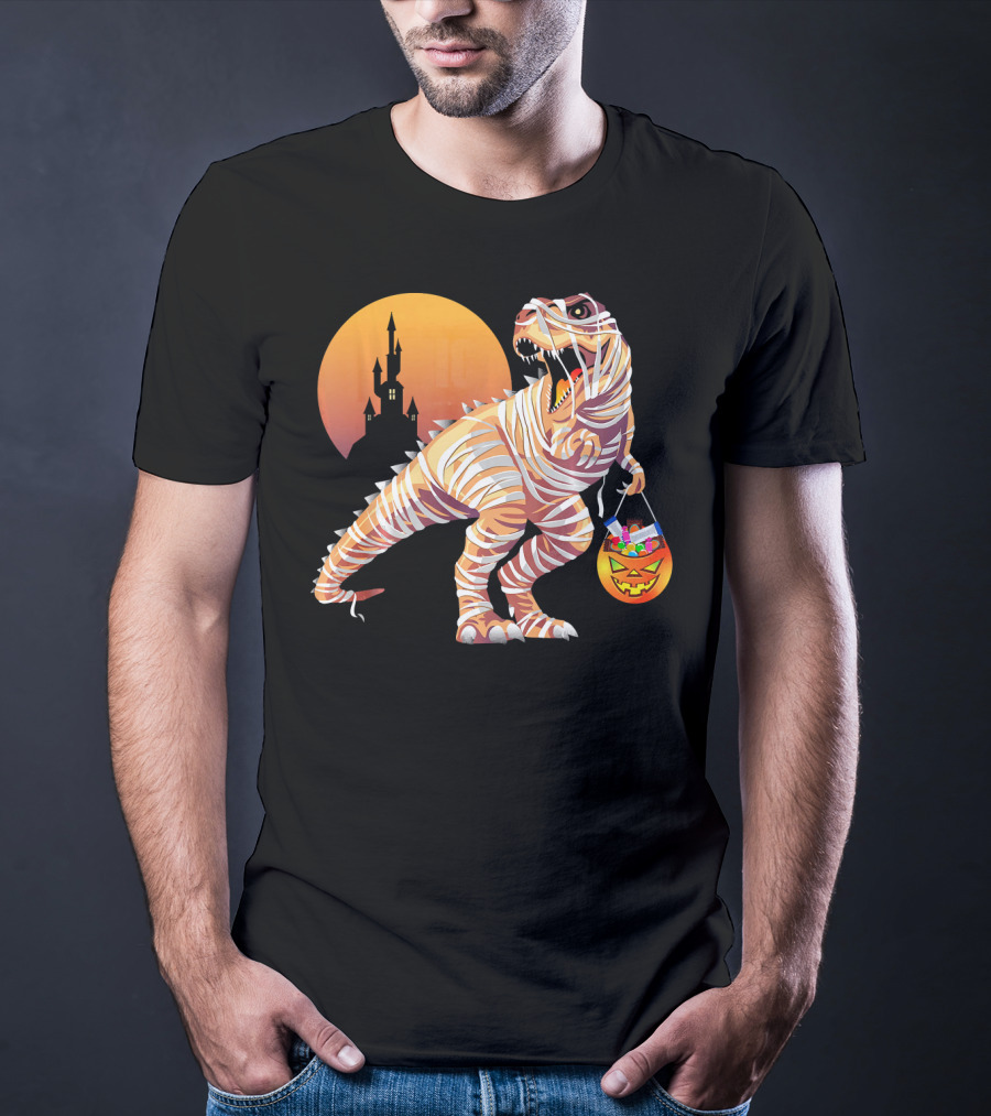 Mummy Rex Dinosaur Halloween Trick Or Treat Castle Shadows T-Shirt